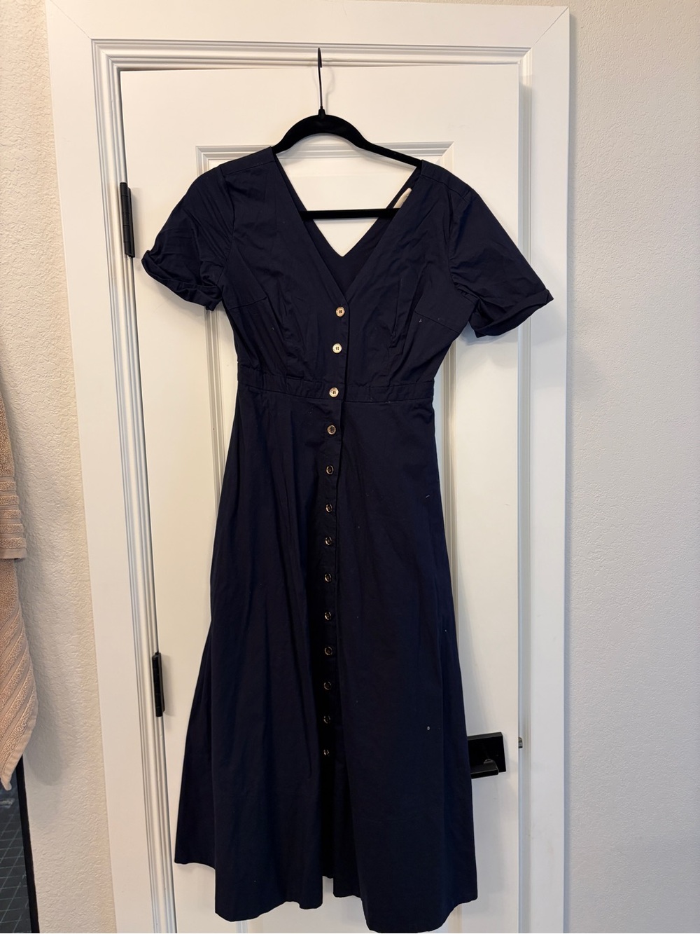 Tuckernuck Navy Button-Front V-Neck Midi Dress